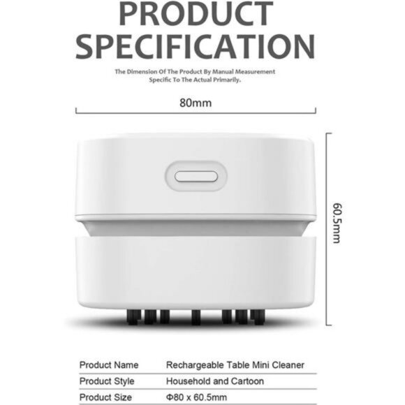 Desktop Vacuum Cleaner, Cordless & 360º Rotatable Design(White) - Picture 2 of 6